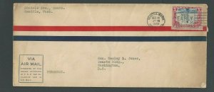 1928 Seattle Wa Airmail Striped Cover W/C11