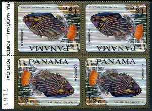 Panama 486 tete-beche block,MNH.Mi 1070.Tropical fish,1968.Balistripus undulatus