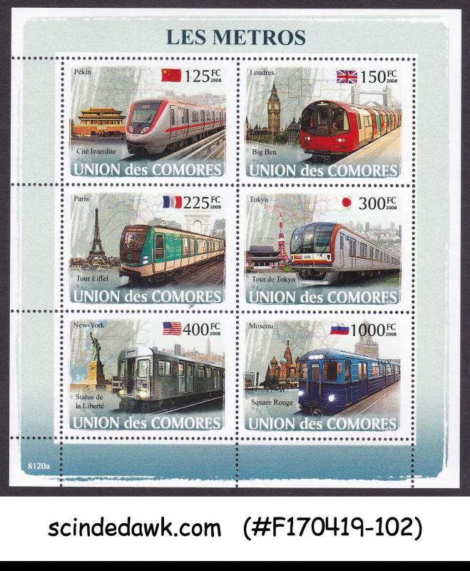 COMOROS - 2008 METRO TRAIN / RAILWAY - MINIATURE SHEET MNH