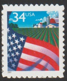 SC# 3470 - (34c) - Flag over Farm die cut 11.25, MNH Single