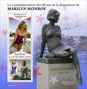 Central Africa - 2022 Actress Marilyn Monroe - Stamp Souvenir Sheet - CA220136b