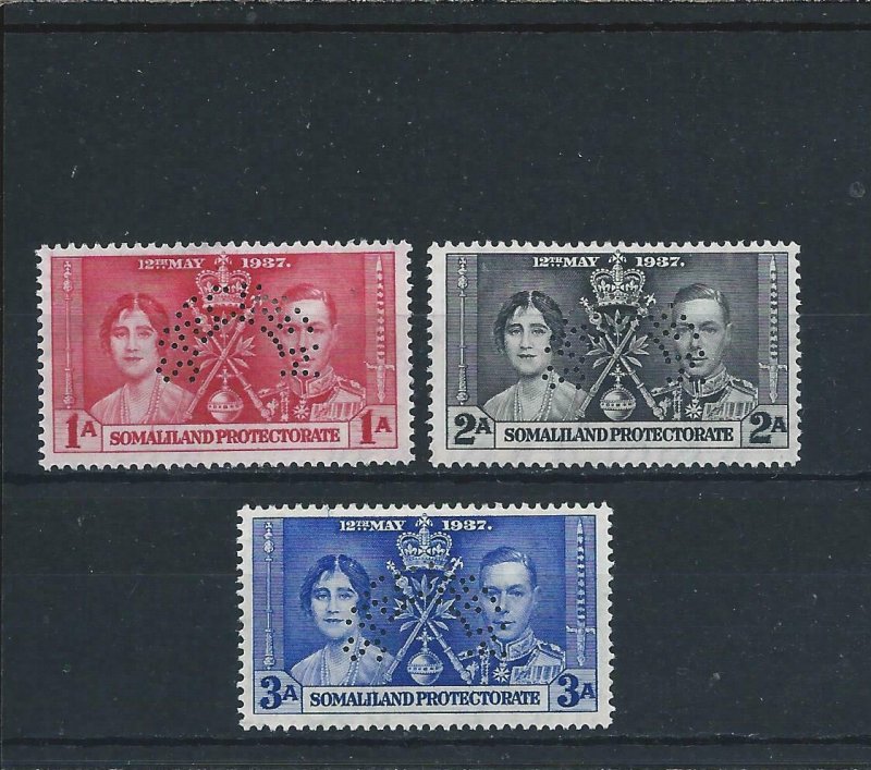 SOMALILAND 1937 CORONATION SET PERF SPECIMEN MM SG 90s/92s CAT £100