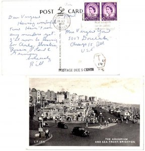 Great Britain 3d QEII Wilding (2) 1962 Brighton & Hove, Sussex PPC (The Aquar...