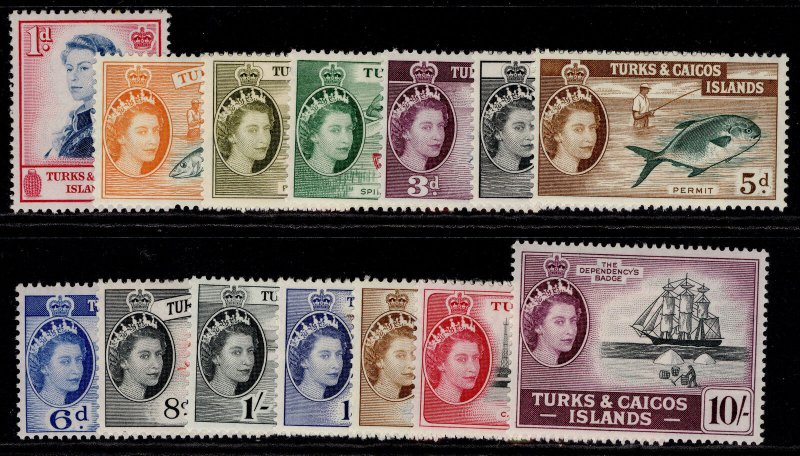 TURKS & CAICOS ISLANDS QEII SG237-250, 1957 SHORT SET, M MINT. Cat £83.