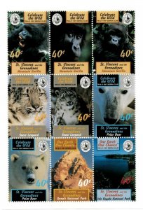 St. Vincent 1997 SC# 2474 Wild Animals, Sierra Club, Gorillas - Sheet of 9 - MNH