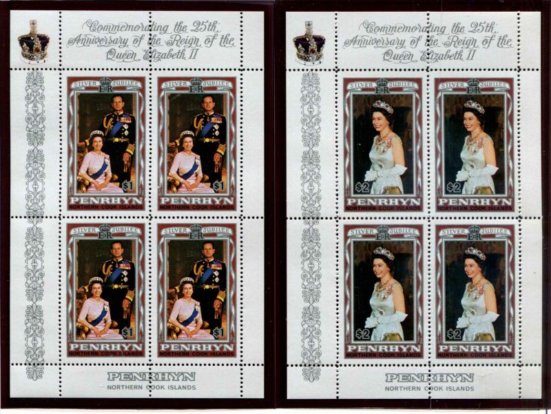 Penrhyn SC# 87a  QEII 25th Coronation Anniv. $1.00 & $2.00  S/S MNH