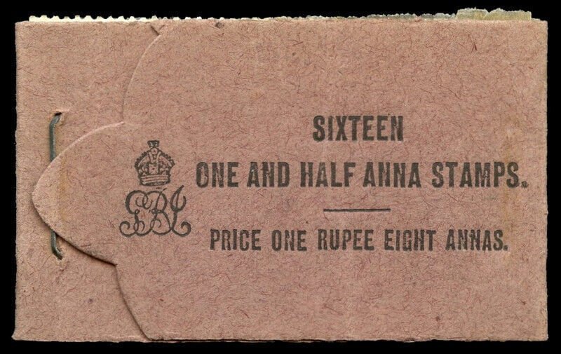 India 1921 KGVI 1r8a complete booklet (16, 4x4) 1½a chocolate (SG 163) SG SB10a.