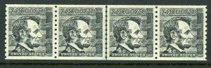 USA 1966 Lincoln 4¢ P10 Vert Coil Line of 4 Sc 1303 MNH T222