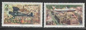 Spain #1694-95 ~ Cplt Set of 2 ~ 70th Annv Airmail, Planes ~ Unused, LHM (1971)