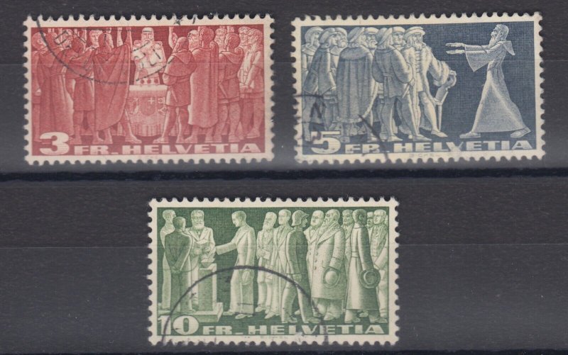 Switzerland Sc 244-246 used. 1938 Historical Scenes, complete set, sound, VF.