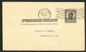 1908 US Postal Card Stephens Litho & Eng Co St. Louis to Greenwich NY Stationery