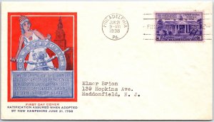 US FIRST DAY COVER RATIFICATION OF THE UNITED STATES CONSTITUTION CACHET 1938