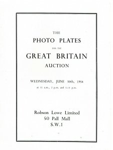 1954 Robson Lowe GB Stamp Auction Catalogue inc Photo Plates & Prices Realised
