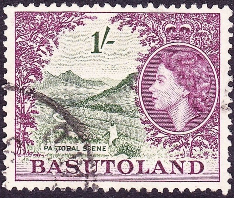 BASUTOLAND 1954 QEII 1/- Bronze-Green & Purple SG62 FU