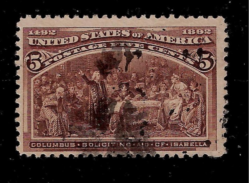 US 1893 Sc# 234 5c Columbian  Used - Centered - Crisp Color