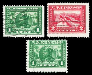 Scott 397, 398, 401 1c-2c Panama-Pacific Issues Used F-VF Cat $10