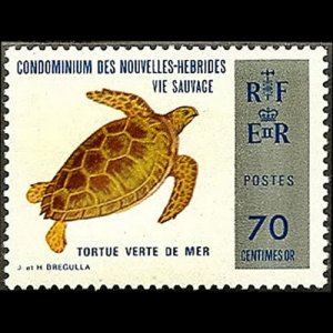 NEW HEBRIDES FR. 1974 - Scott# 204 Green Turtle 70c NH