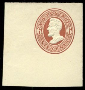 US #U86, 6¢ Lincoln, dark red on amber, unused, full corner, XF