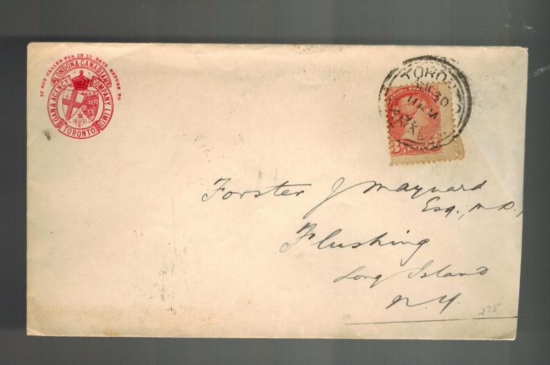 1895 Toronto Canada Loan Agency Company Cover to USA