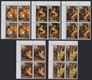 Aitutaki Paintings Rembrandt Christmas 5v Corner Blocks of 4 1988 MNH