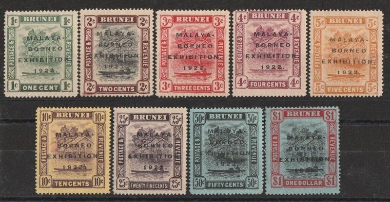 BRUNEI 1922 Malaya-Borneo set 1c-$1, 1c 'broken I' variety.