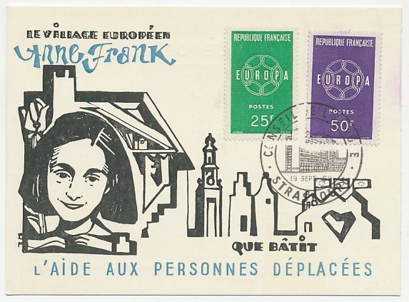 Card / Postmark France 1959 Council of Europe - Displaced persons - Anne Frank