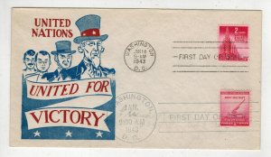 1943 WW2 PATRIOTIC FDC 907 UNITED NATIONS UNUSUAL DUAL CANCEL COMBO & 900 DEFENS