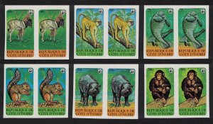 Ivory Coast WWF Endangered Animals 6v imperf pairs 1979 MNH SC#528-533