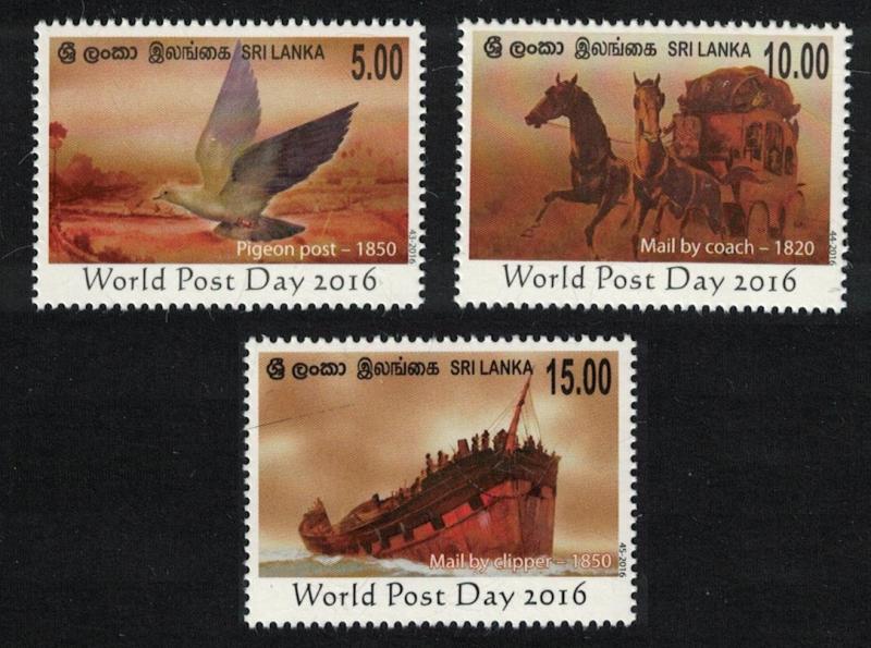 Sri Lanka Pigeon Post Birds Horses Ship World Post Day 3v