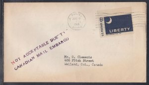 United States - 1968 Cover to Canada During Postal Strike Embargo