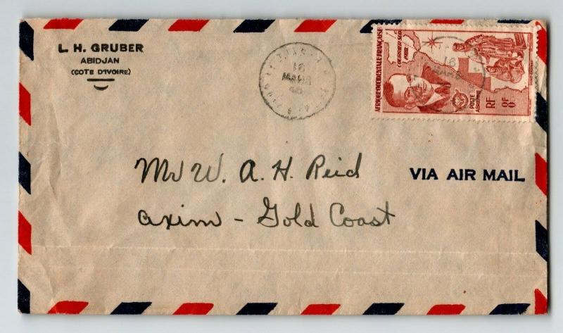 Ivory Coast 1940s Airmail Cover to Gold Coast / Bottom Fold - Z13071