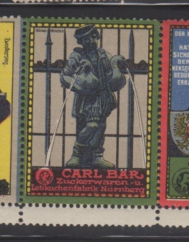 Strip of 4 German Advertising Stamps- Carl Bar Sugar & Gingerbread, Nürnberg MNH