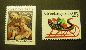 Scott 2427 & 2429, 1989 25c Christmas, MNH Booklet pane singles