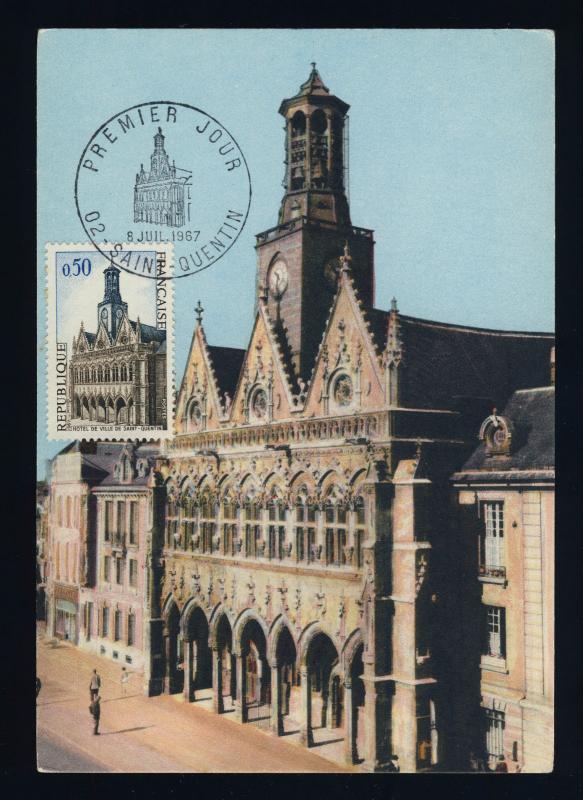 FRANCE - 1967 - Yv.1499 HÔTEL-DE-VILLE DE ST-QUENTIN CARTE MAXIMUM 1er JOUR