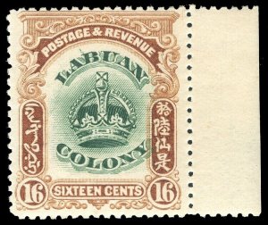 Labuan 1902 KEVII 16c green & brown shows LINE THROUGH B variety MLH. SG 124b.