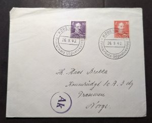 1942 Denmark Cover Copenhagen to Trammen Norway Haus Brekka