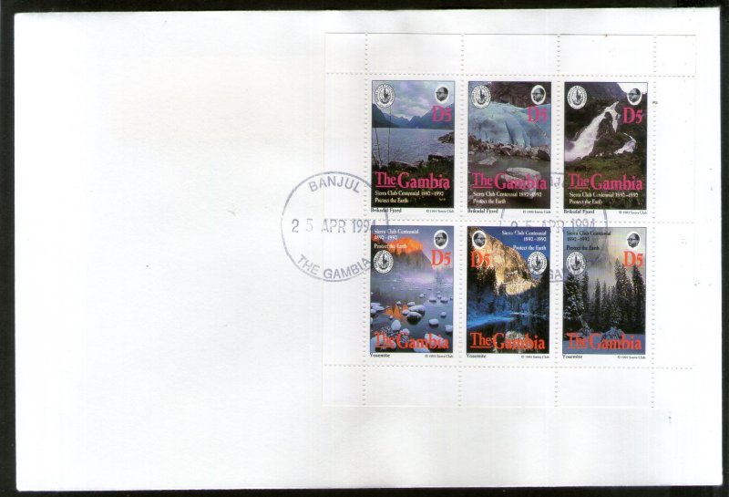 Gambia 1994 Sierra Club Cent. Protect the Earth Sc 1535 Sheetlet of 6 on FDC # 9