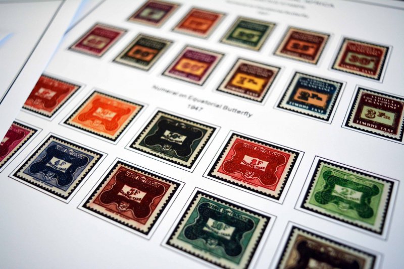 COLOR PRINTED FRENCH EQT. AFRICA 1936-1958 STAMP ALBUM PAGES (30 illustr. pages)