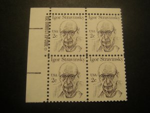 Scott 1845, 2c Igor Stravinsky, Zip block of 4 UL, MNH Great American Beauty