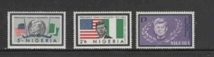 NIGERIA #159-161 1964 JFK & FLAGS MINT VF NH O.G