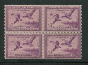 1938 United States Federal Duck Stamp #RW5 Mint Never Hinged F/VF OG Block of 4