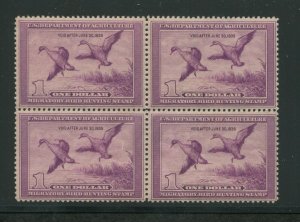 1938 United States Federal Duck Stamp #RW5 Mint Never Hinged F/VF OG Block of 4 