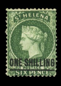 St. Helena #17 Cat$750, 1873 1sh on 6p deep green, hinge remnant