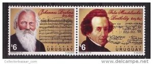 MUSIC CLASSIC COMPOSERS MENDELSSOHN & BRAHMS URUGUAY Sc#1678-9 MNH STAMP CV$4