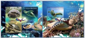 MALDIVES 2014 2 SHEETS mld14806ab TURTLES MARINE LIFE