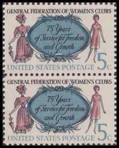 US 1316 General Federation of Women's Clubs 5c vert pair MNH 1966