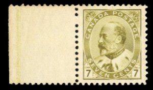 Canada #92 Cat$225, 1903 7c olive bister, left margin single, unused without gum