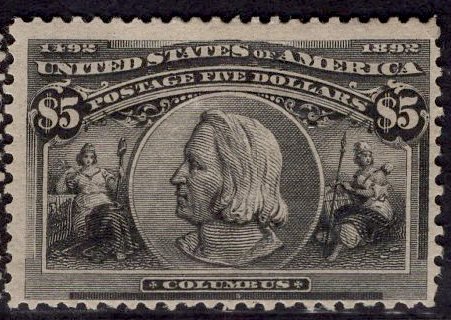 US Stamp Scott #245 $5 Columbian MINT Hinged Large Part OG SCV $2300
