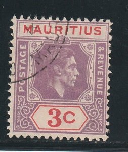 MAURITIUS 1938 KGVI 3C VARIETY SLICED S AT RIGHT