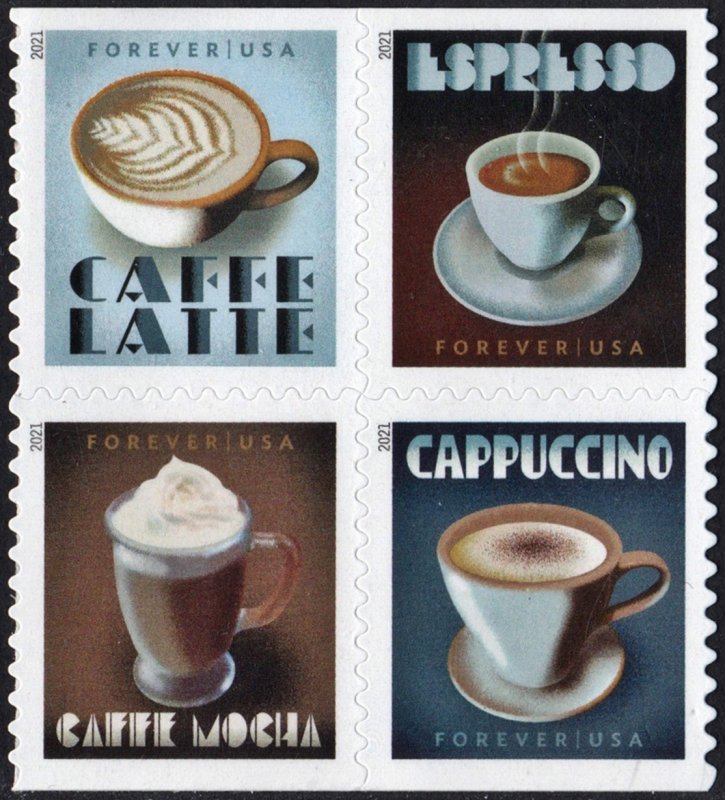 SC#5569-72 (55¢) Espresso Drinks Block of Four (2021) SA